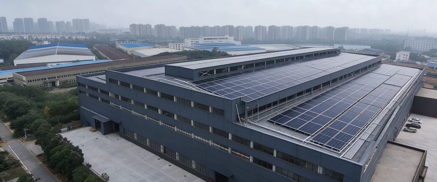 Rooftop and carport solar arrays at the Hetian base in Wuhu (illustrative)