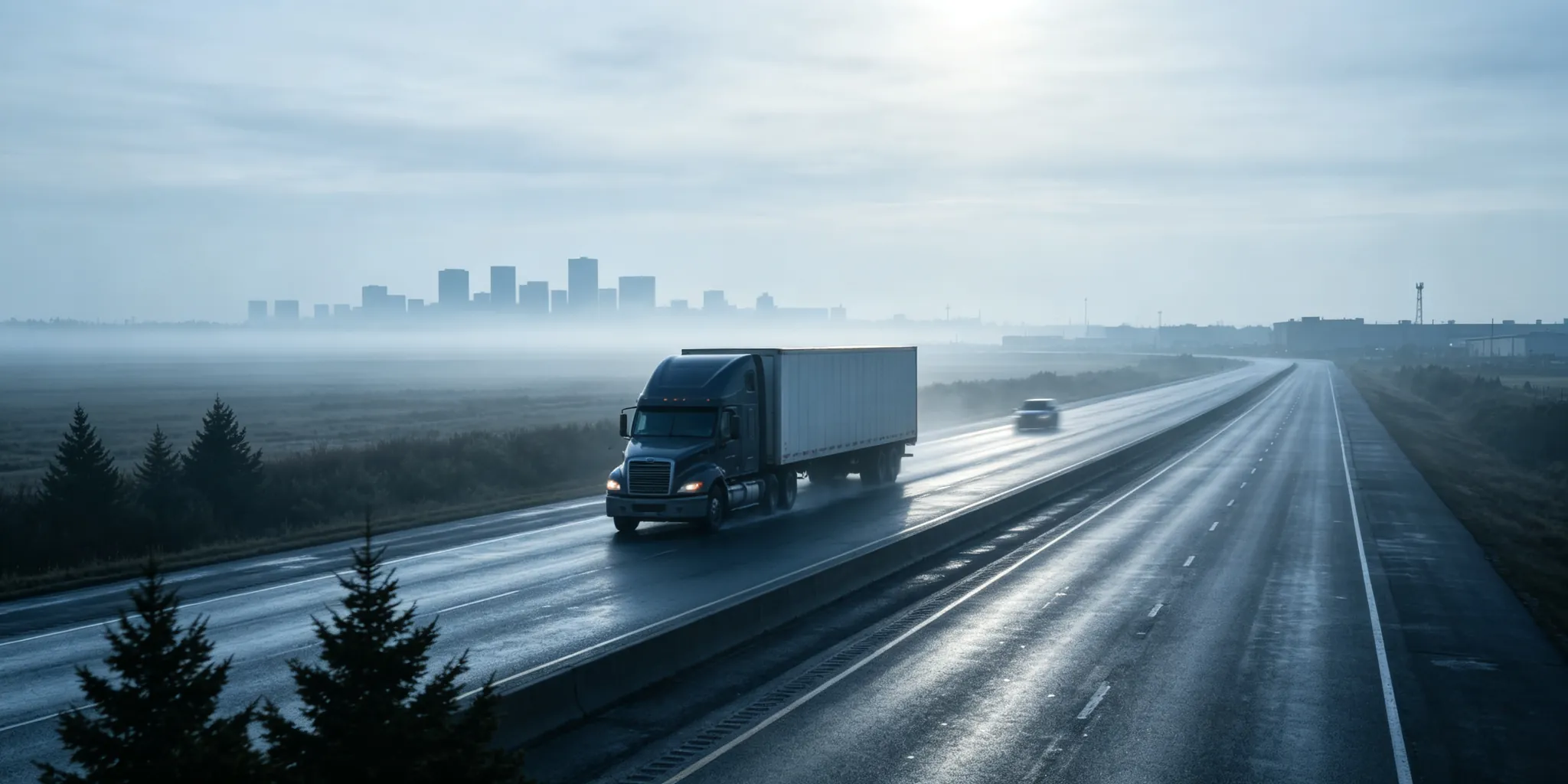 Export freight truck on a North American interstate